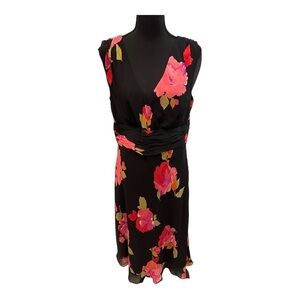 Jones New York Floral Silk Dress Black Pink Size 14